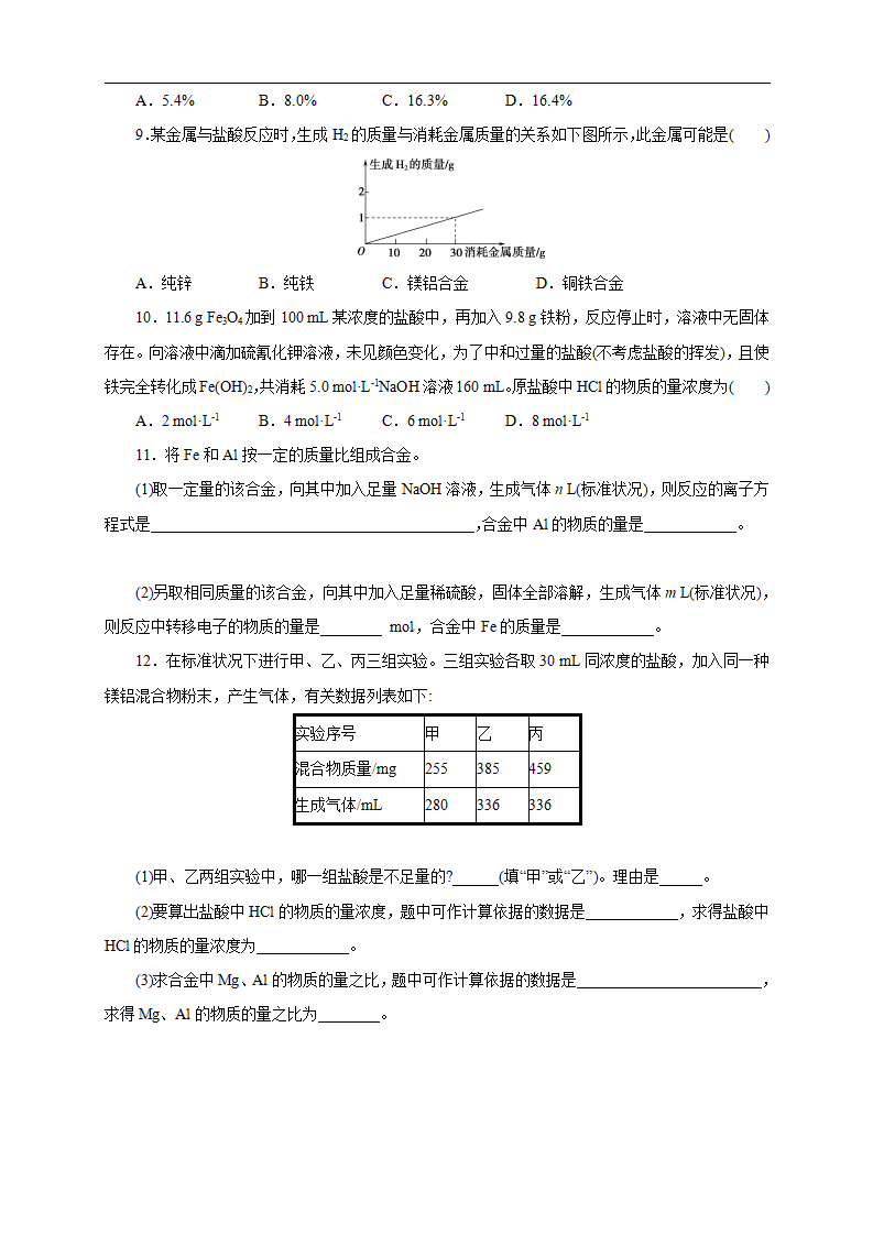 3.2.2 新型合金  物质的量在化学方程式计算中的应用练习（1）（原卷版）_02.png