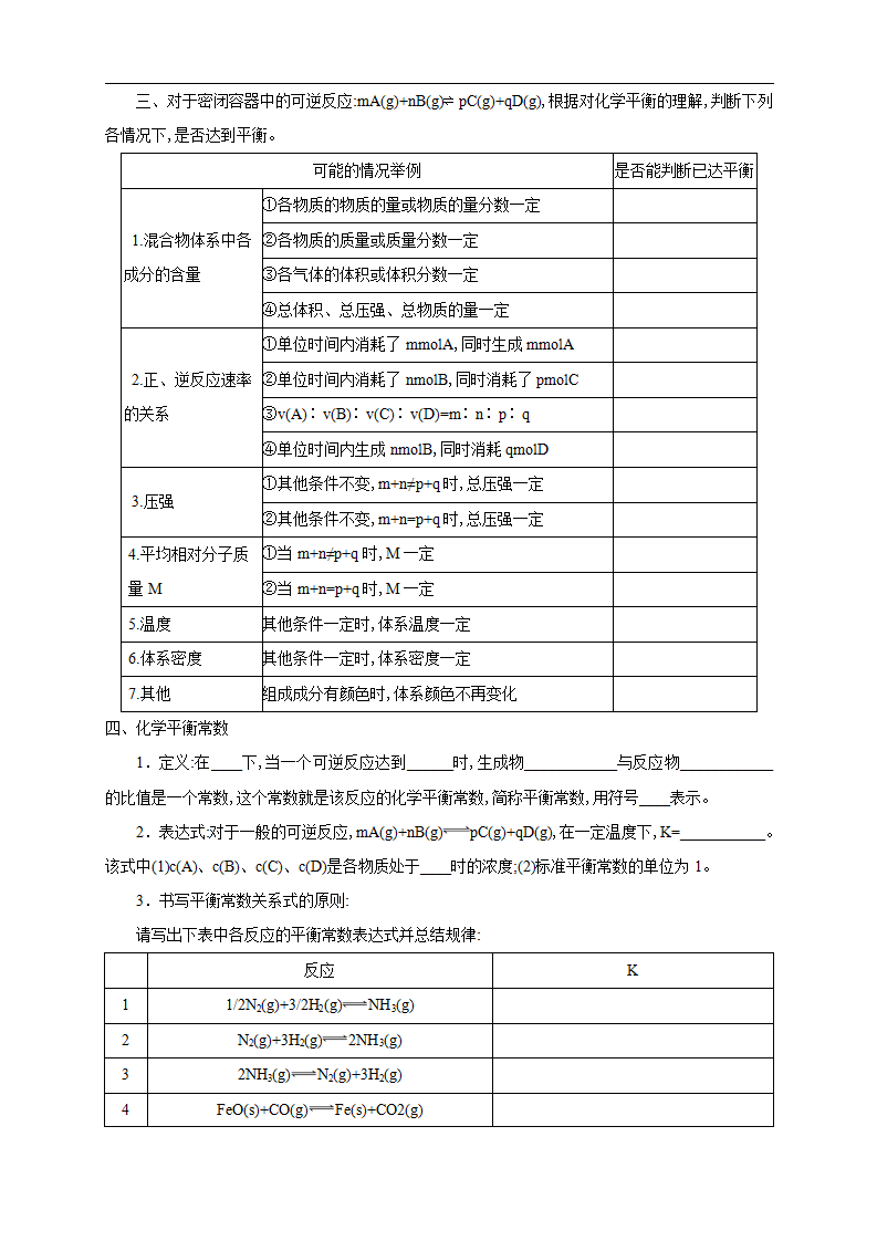 2.2.1 化学平衡状态 化学平衡常数（学案）-2020-2021学年上学期高二化学同步精品课堂（新教材人教版选择性必修1）_03.png