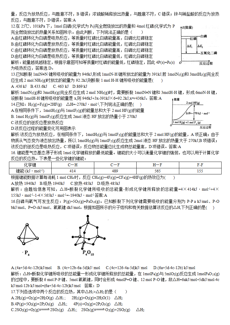 1.1.1 反应热 焓变 基础练习 【新教材】人教版（2019）高中化学选择性必修一_06.png