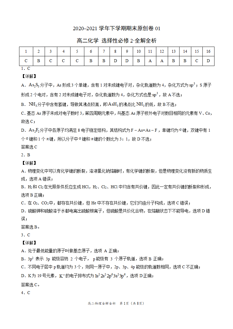 学易金卷：2020-2021学年高二化学下学期期末测试卷（人教版2019选择性必修2）01（全解全析）_01.png