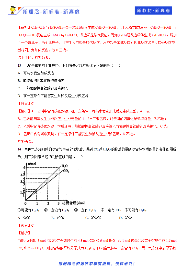 【新教材精创】3.2.2 石油裂解与乙烯 练习（1）（解析版）_06.png