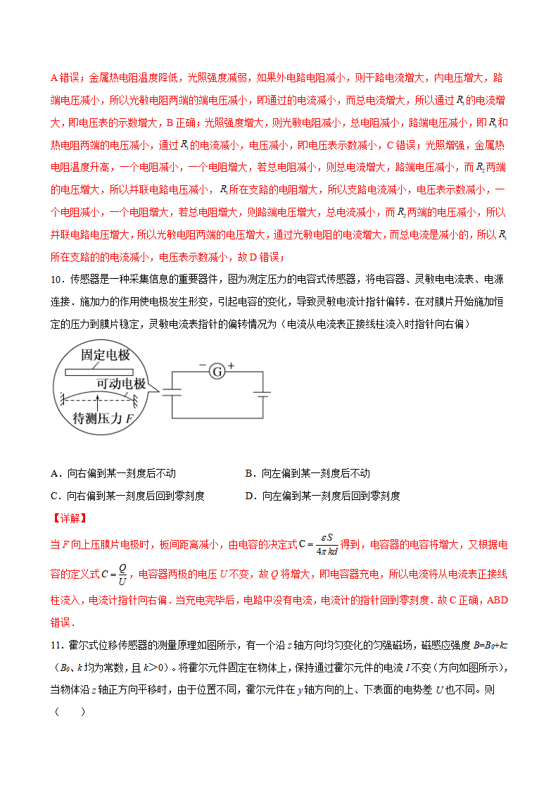 5.3  利用传感器制作简单的自动控制装置-2021-2022学年高二物理精讲精练（2019人教版选择性必修第二册）（解析版）_09.png