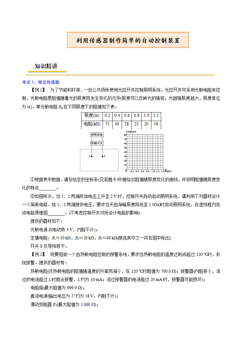 5.3  利用传感器制作简单的自动控制装置-2021-2022学年高二物理精讲精练（2019人教版选择性必修第二册）（原卷版）_01.png