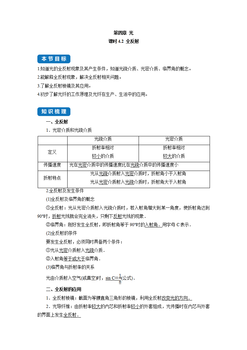 课时4.2 全反射--2021-2022学年高中物理同步练习分类专题教案（人教版2019选择性必修第一册）_01.png