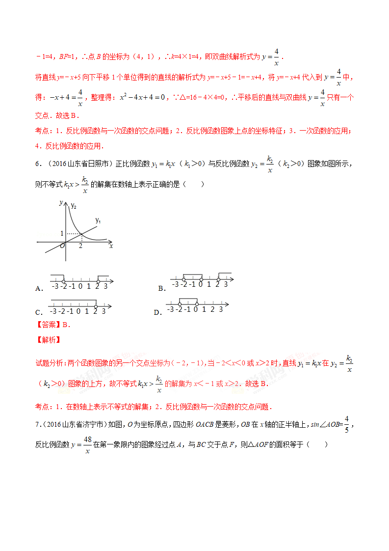 专题13 反比例函数-2年中考1年模拟备战2018年中考数学精品系列（解析版）_45.png