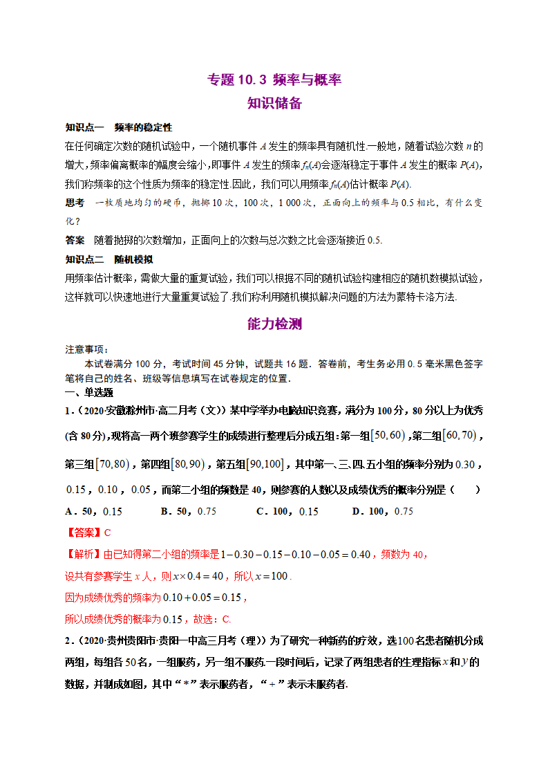 10.3 频率与概率-2020-2021学年高一数学同步培优专练（人教A版2019必修第二册）_01.png