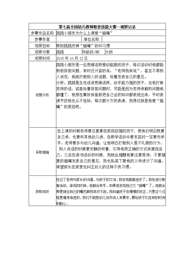 【三等奖 观察记录】大班 跳跳小朋友为什么上课爱“插嘴”_01.png