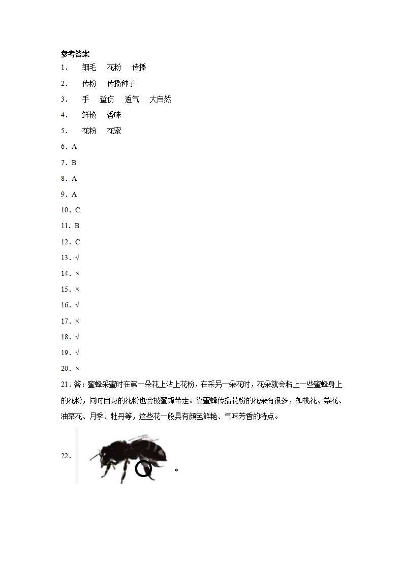 10.蜜蜂传粉（同步练习）三年级科学下册（冀人版）_03.png