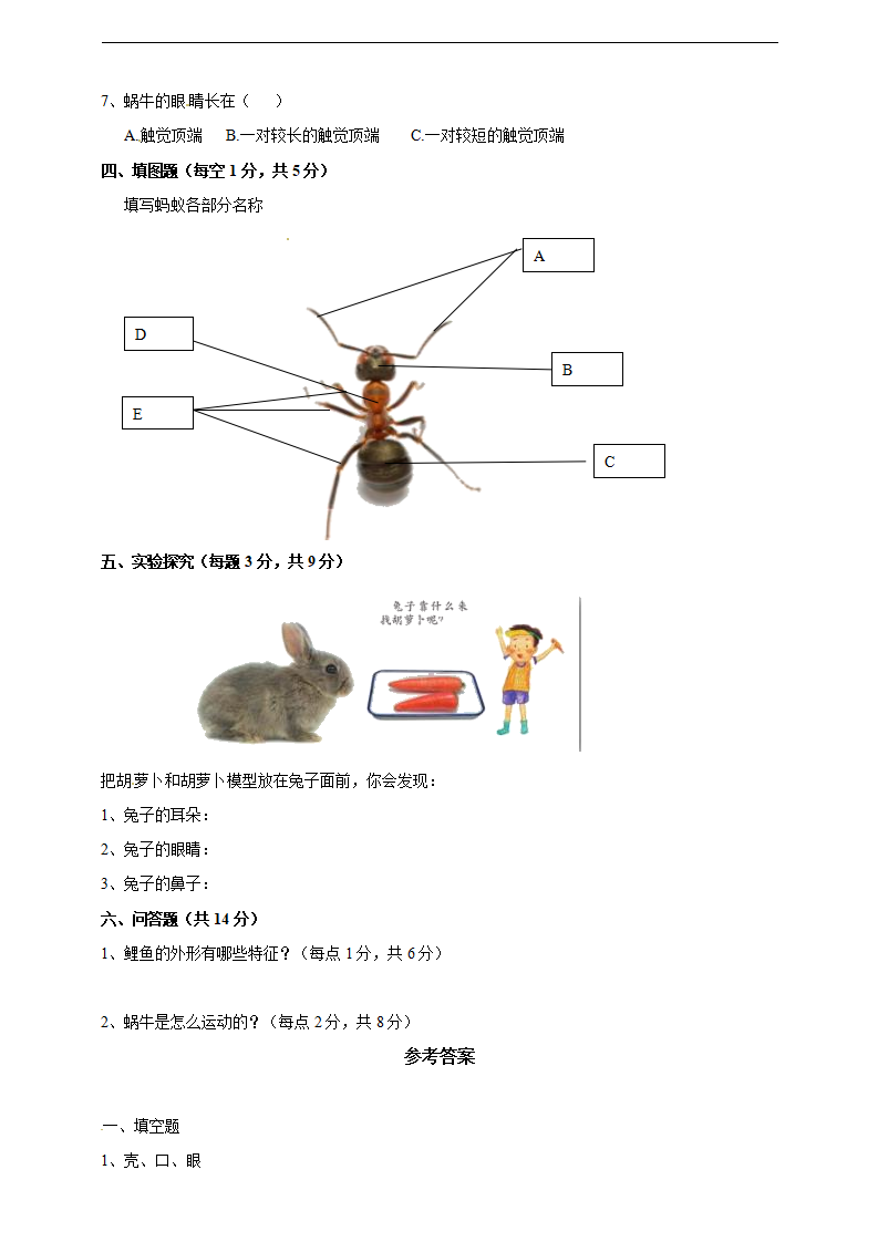 二年级下册科学单元测试卷-第一单元 身边的动物 粤教版（含答案）_02.png