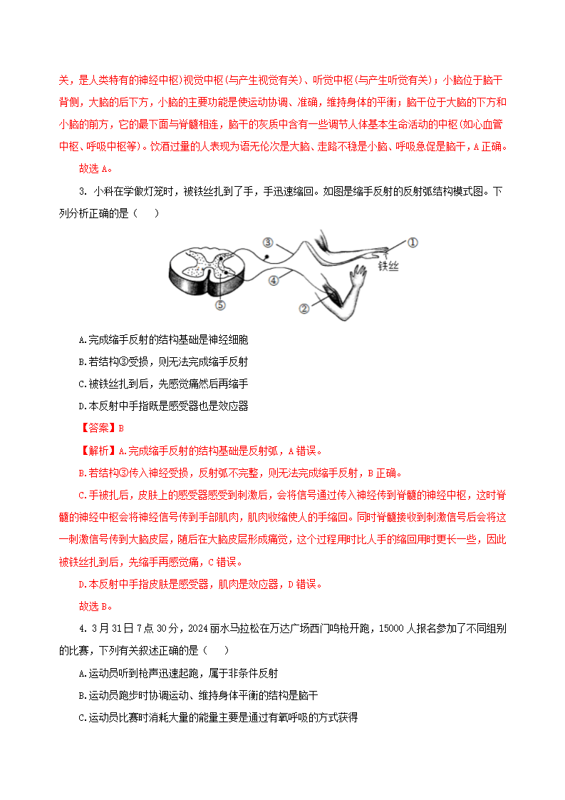第3章 生命活动的调节（单元测试）-（浙教版） （解析版）0569_02.png