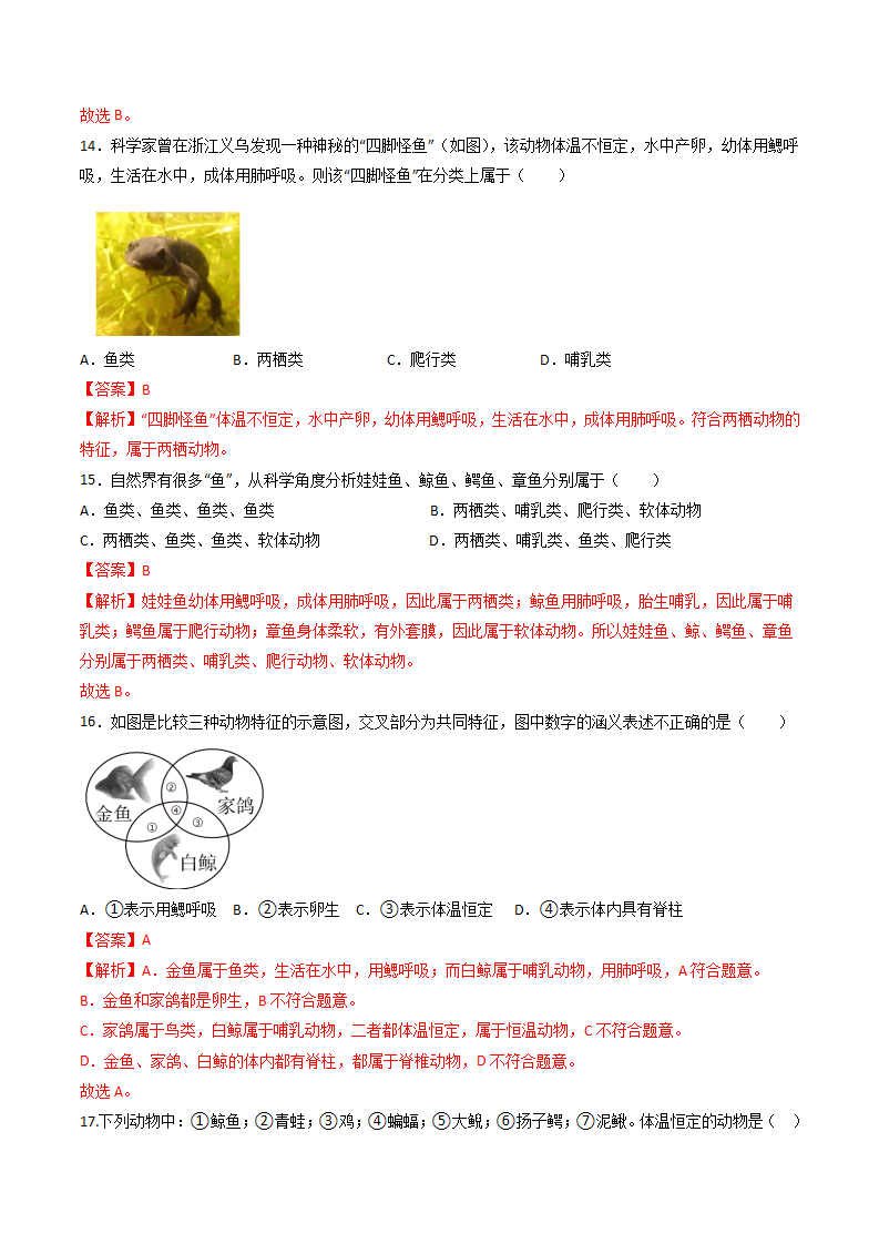 第09讲 《常见的动物》（分层练习）-（浙教版）（解析版）0156_06.png