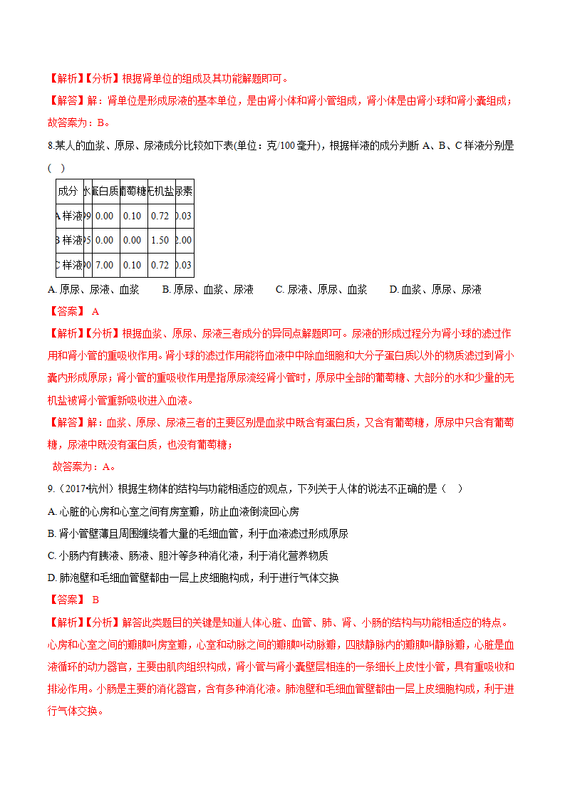 专题11 尿液的形成与排出、体内物质的动态平衡（解析版）1325_04.png