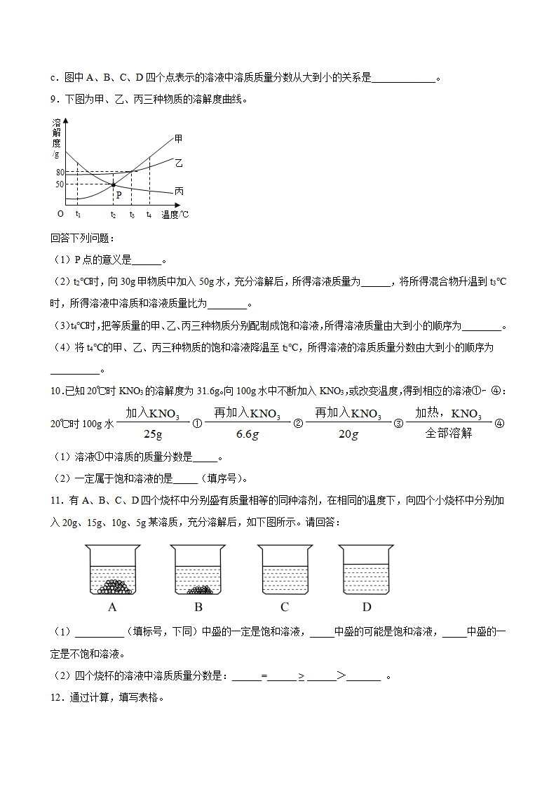 第九单元第3课 溶液浓度（重点练）-2020-2021学年九年级化学下册十分钟同步课堂专练（人教版）（原卷版）_03.png