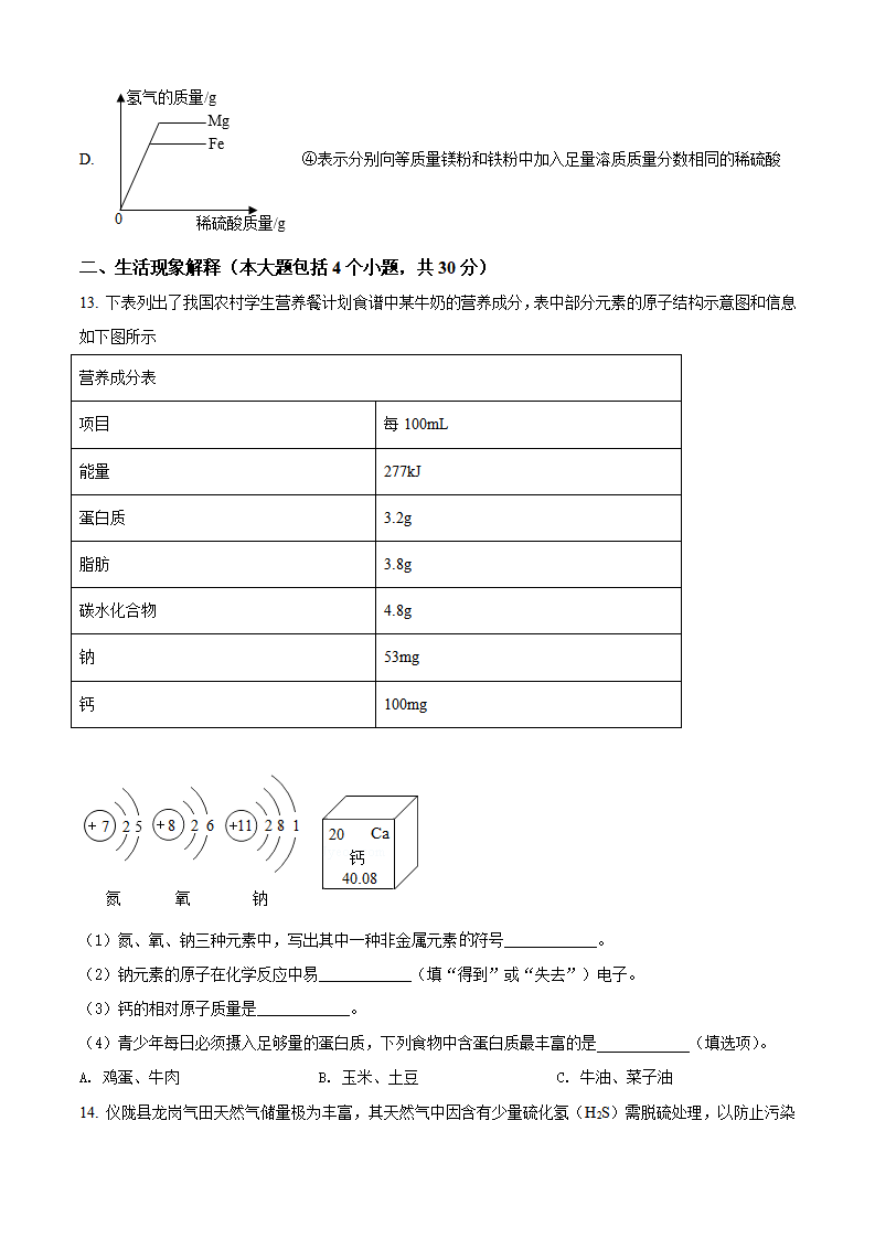 精品解析：2022年四川省南充市中考化学真题（原卷版）_04.png