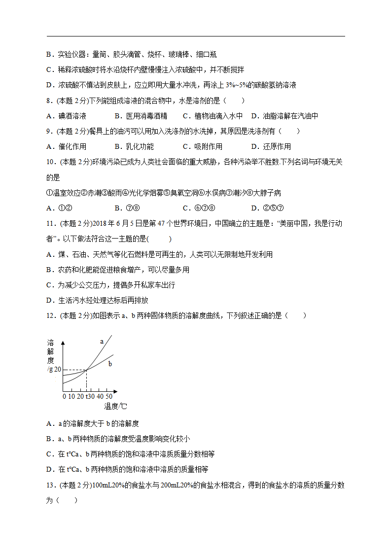 九年级下册综合复习测试卷（A卷）-2020-2021学年九年级化学单元达标检测AB卷（人教版下册）（原卷版）_03.png