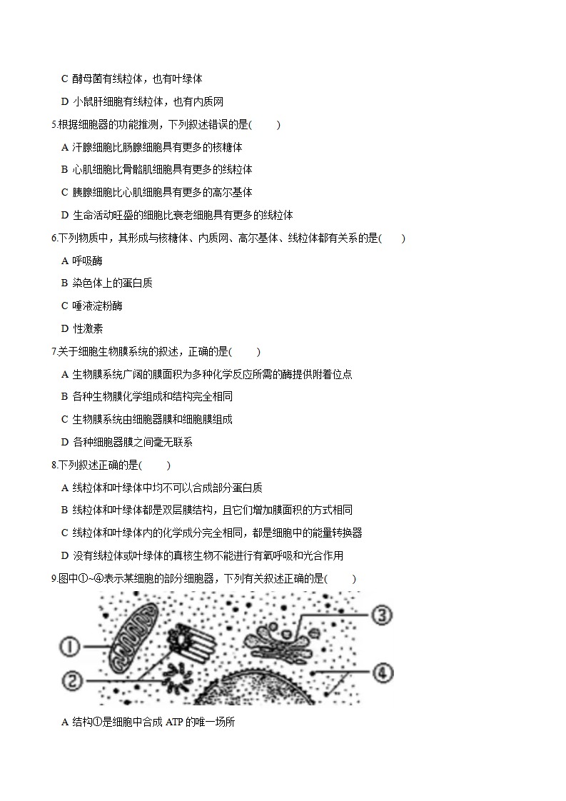 3.2 细胞器之间的分工合作（分层练）-2022-2023学年高一生物同步精品课堂（人教版2019必修1）（原卷版）_02.png