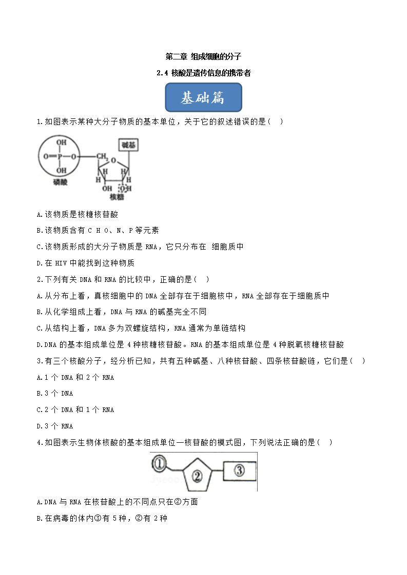 2.5 核酸是遗传信息的携带者（分层练）-2022-2023学年高一生物同步精品课堂（人教版2019必修1）（原卷版）_01.png
