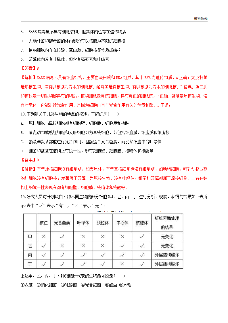 1.2.1 细胞的多样性和统一性 同步练习（1）（解析版）_07.png