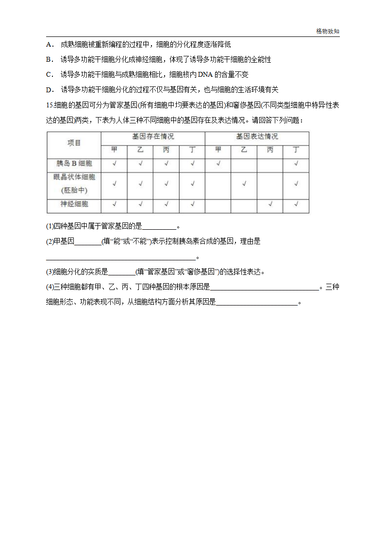 6.2 细胞的分化 练习（1）（原卷版）_04.png