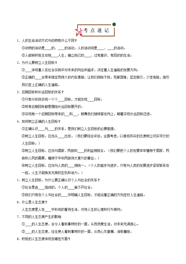 第四单元 追求美好人生（速记清单）（单元立意 思维导图 考点速记 素养提升 名言哲语 单元总结）-（统编版2024）_02.webp