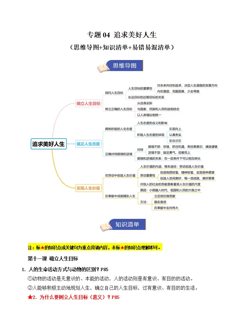 第四单元 追求美好人生（期末知识清单）_01.webp