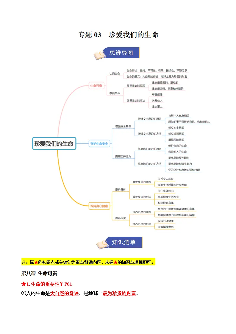 第三单元 珍爱我们的生命（期末知识清单）_01.webp
