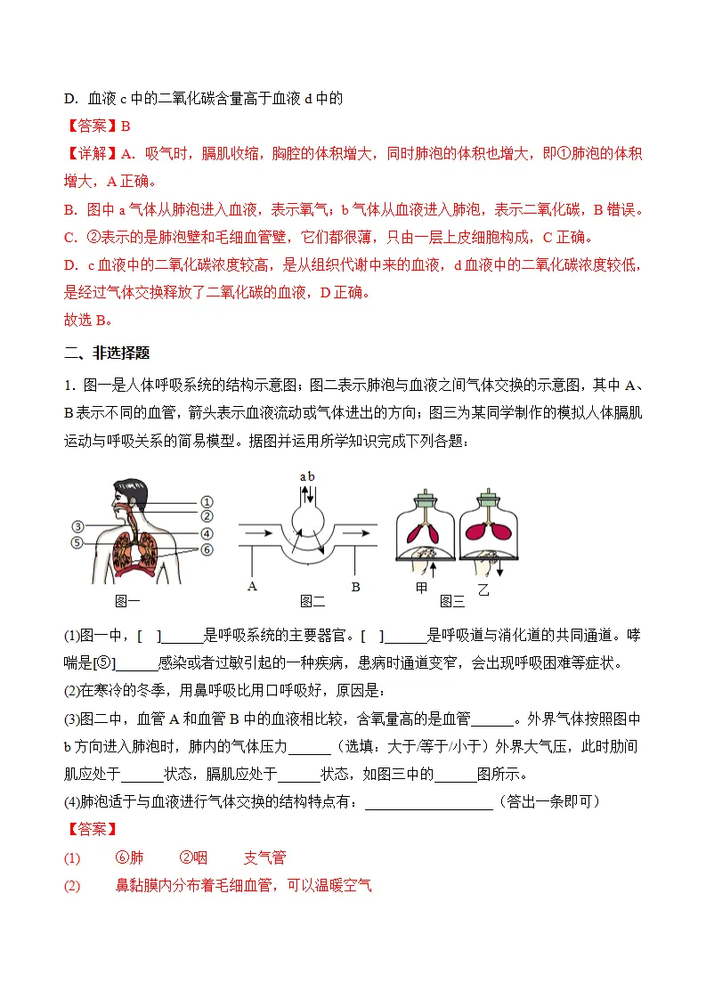 4.3.2 发生在肺内的气体交换（分层作业）（解析版）_06.webp