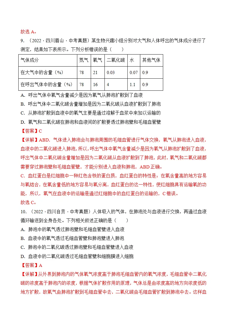 4.3.2 发生在肺内的气体交换（分层作业）（解析版）_21.webp
