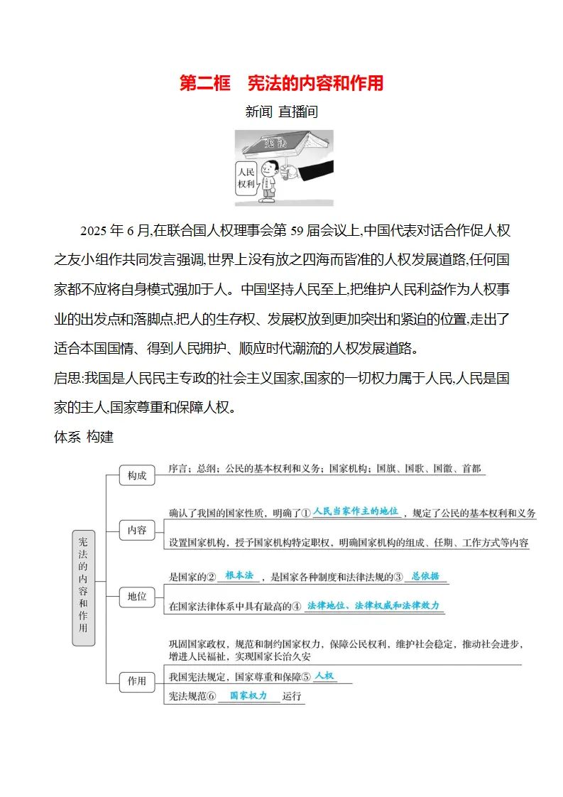 第一单元  第一课  第二框　宪法的内容和作用 - 学生版_01.webp