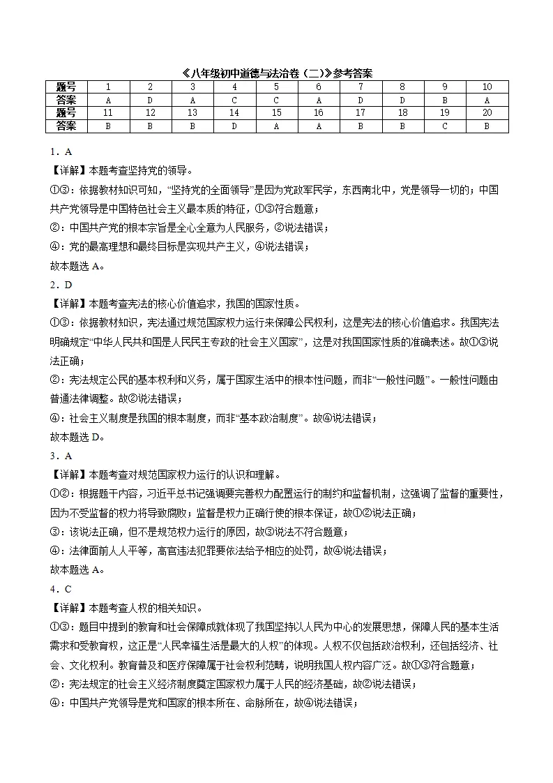 （2025版）第二八年级下册道德与法治模拟题（二）（考题模拟）（参考答案）_01.webp