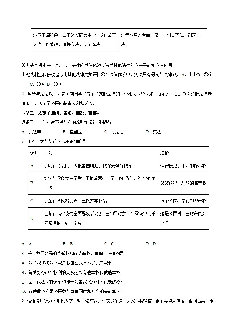 冲刺专项训练01 选择题-八年级下道德与法治期末冲刺专项训练（原卷版）_02.webp