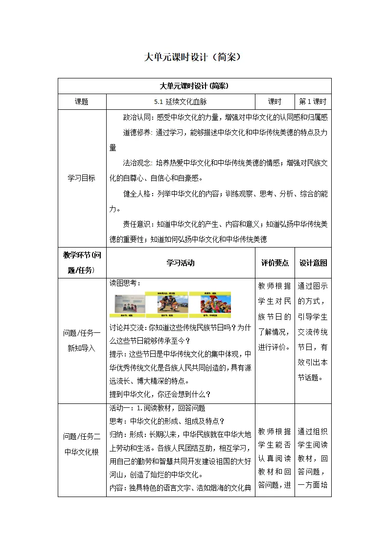 （大单元教学设计）道德与法治九上 5.1 延续文化血脉  教案_01.webp