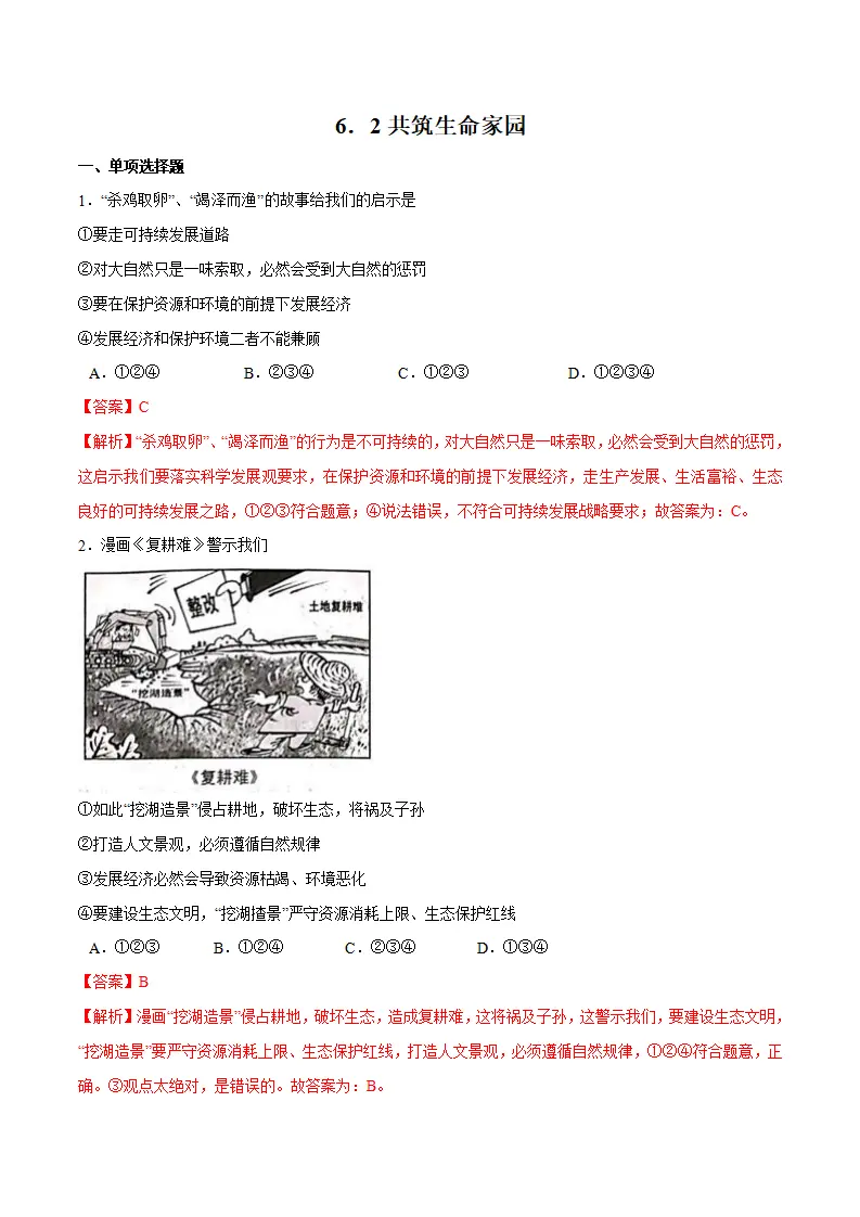 6.2 共筑生命家园-九年级道德与法治上册随堂练（统编版）（解析版）_01.webp