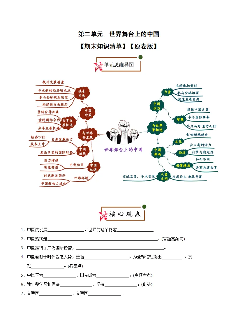 （2026版）第二单元 世界舞台上的中国（期末复习清单）（学生版）_01.webp