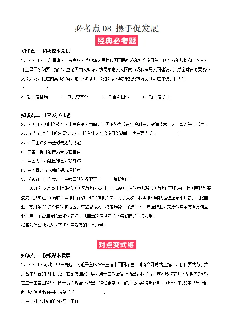 必考点08 携手促发展（原卷版）_01.webp